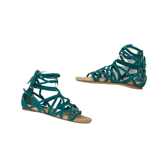 Miu Miu Green Suede Raffia Sole Sandals size 38 /AZI - Picture 1 of 8